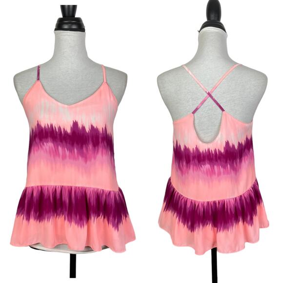 Buddy Love | Gigi Berry Colada Pink Purple Tie Dye Criss Cross Strap Peplum Tank - Picture 1 of 7
